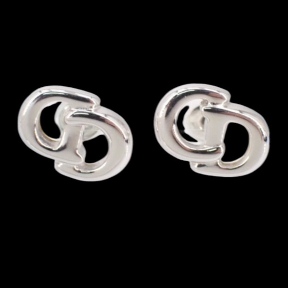 Christian Dior Vintage Silver Tone CD Earrings